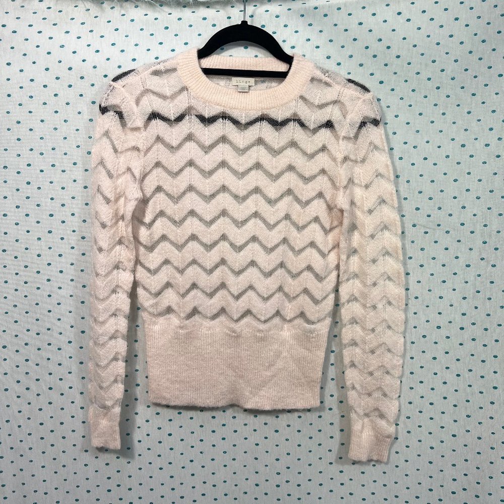 Hinge Light Blush Pink Zig-Zag Sheer Long Sleeve Pull-Over Sweater